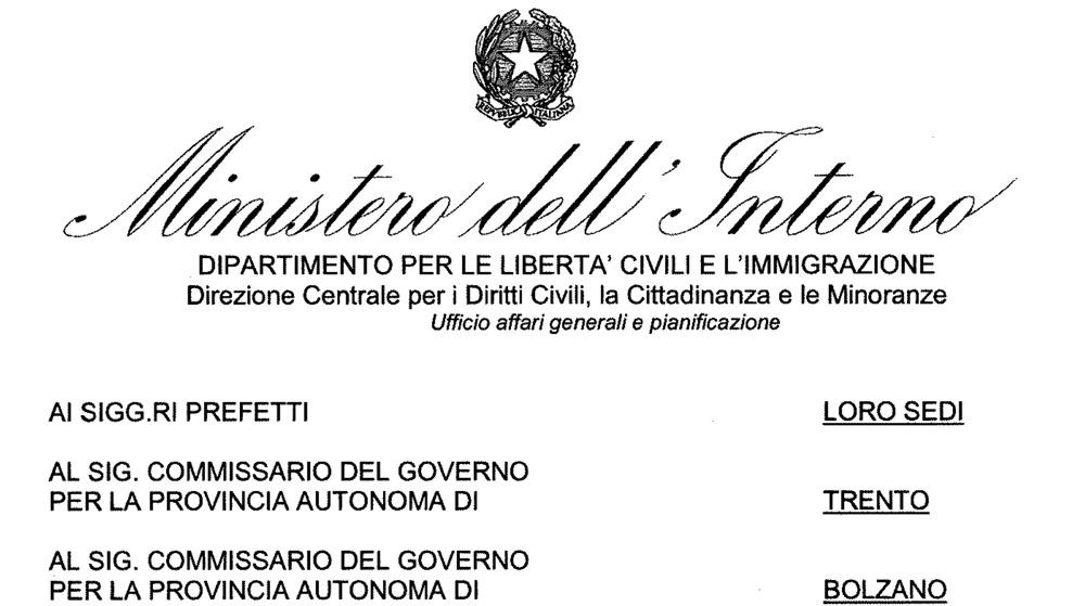 The Italian Ministry of the Interior Issued a "Circolare"